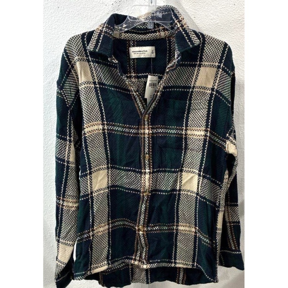 Abercrombie & Fitch Men's Green Multicolor Plaid Buttoned Long Sleeve-Size M NWT